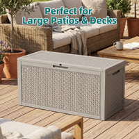 MINDYES 120 Gallon Resin Deck Box, Diamond Outdoor Storage Box for Patio Cushions, Pool Floats & Garden Tools, Beige