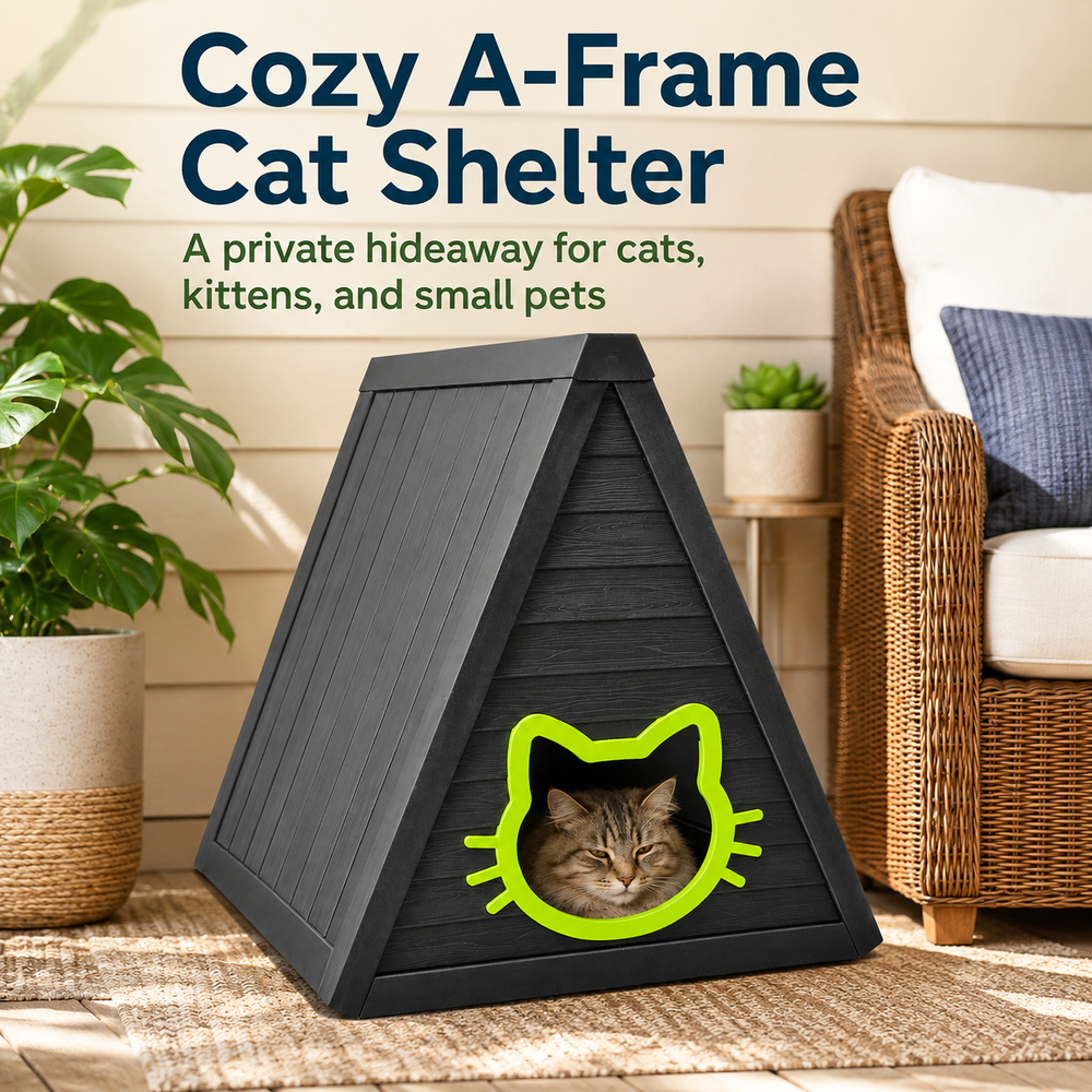 MINDYES Outdoor Cat House, Weatherproof Roof & Cat-shaped Door for Cats Kittens & Puppies, Black
