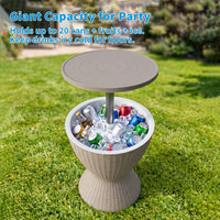 MINDYES Patio Garden Ice Bucket, Cool Bar Table Hot Tub Side Table with 8 Gallon Beer and Wine Cooler, Beige