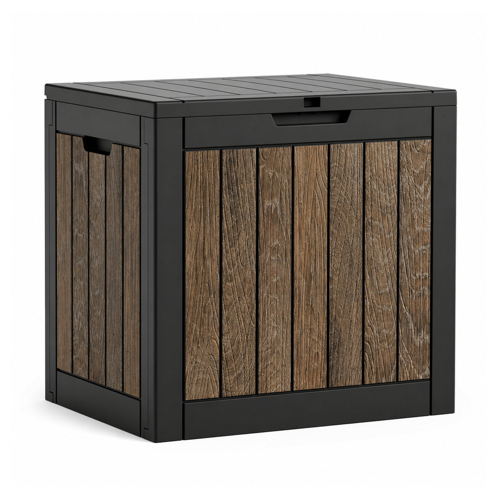 MINDYES 35 Gallon Deck Box, Cherry Wood Resin Outdoor Storage Box for Patio Gaden & Porch