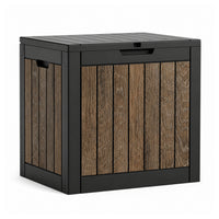 MINDYES 35 Gallon Deck Box, Cherry Wood Resin Outdoor Storage Box for Patio Gaden & Porch