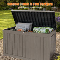 MINDYES 260 Gallon Outdoor Deck Box, 3-IN-1 Large Storage Box for Locker, Stool & Table, Beige