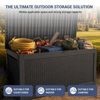 MINDYES 300 Gallon Wicker Deck Box, Outdoor Storage for Patio Furniture Cushions, Pool Equipment & All Tools, Black
