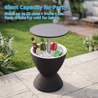 MINDYES 8 Gallon Ice Bucket 4-IN-1 Outdoor Patio Furniture, Cool Bar Table Cocktail Side Table, Black