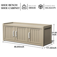 2-Tier Storage Bench Entryway Shoe Bench with 3 Doors and Adjustable Shelf