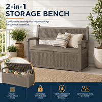 MINDYES Outdoor Storage Bench, 82 Gallon Wicker Deck Box and Organization Storage Combi for Cushions & Garden Tools, Light Brown