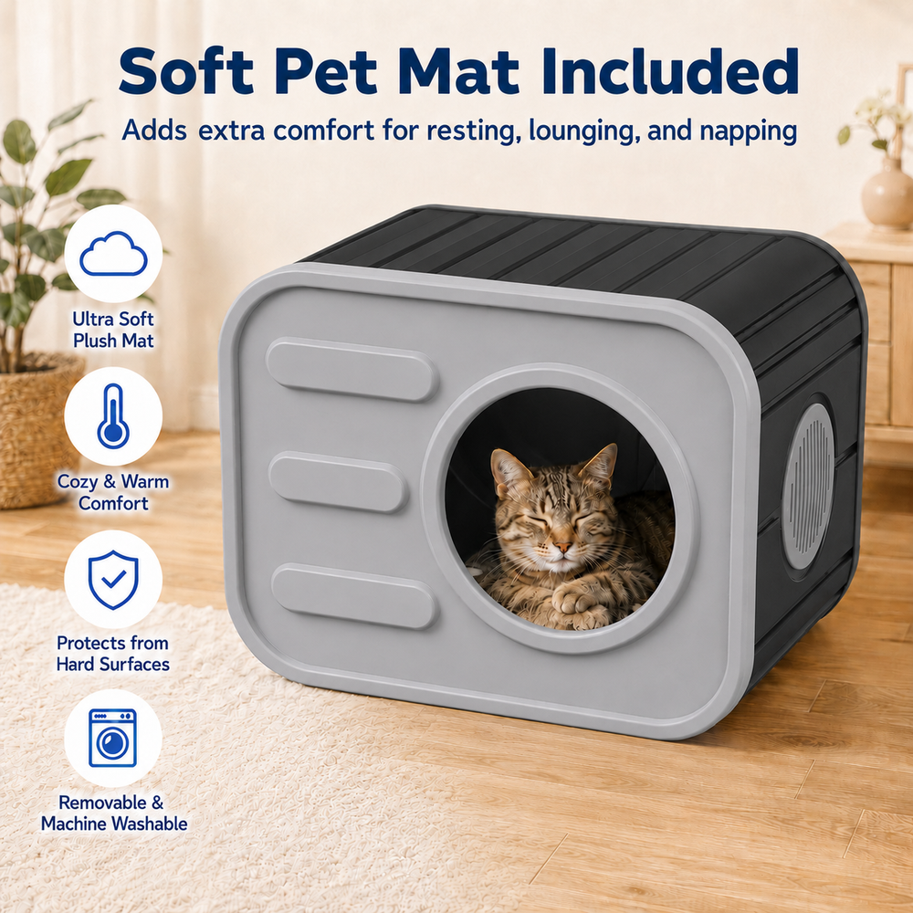 MINDYES Cat Bed for Indoor Outdoor, Home Decor Camera-Shaped Cat House with Cushion for All Cats, Gray