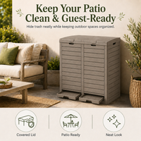 MINDYES Outdoor Trash Bin 62 Gallon Hideaway Garbage Can, Attached Lid, Light Brown