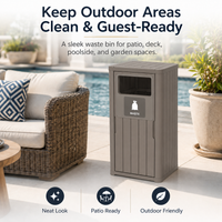 MINDYES Outdoor Trash Can with Garbage Labels, 33 Gallon Waste Container for Porch Backyard, Light Brown