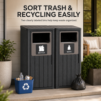 MINDYES 66 Gallon Large Outdoor Trash Bin, Waterproof Resin Garbage Can with Garbage Labels for Garden Backyard, Black