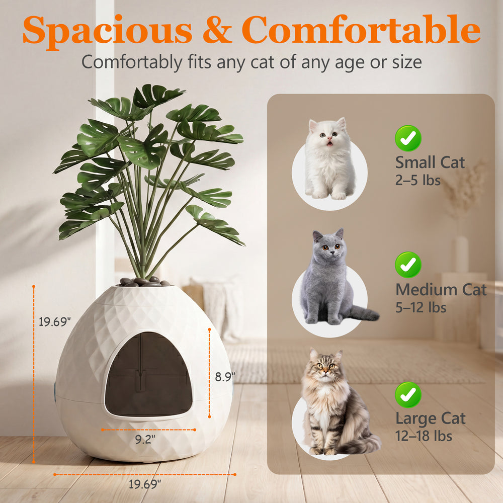 MINDYES Plant Hidden Cat Litter Box with Pebbles and Artificial Greenery, Home Decor Cat Boxs for All Cats, White