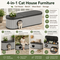 MINDYES Multifunctional 4-In-1 Outdoor Cat Bed Furniture, Combines Cat House, Shoe-Changing Stool, Bench and Storage Cabinet, Gray