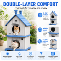 MINDYES Double-Layer Outdoor Cat House with Ventilation Windows, Weatherproof Pet Shelter for Garden & Patio, Blue