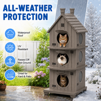 MINDYES Cat House, Weatherproof Outdoor Three-Tier Cat Bed for Garden & Patio, Light Brown