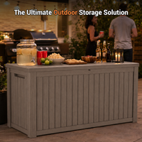 MINDYES 210 Gallon Resin Deck Box, 3-IN-1 Outdoor Storage Cabinet for Locker, Stool & Table, Beige