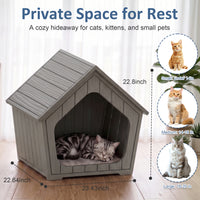 MINDYES Outdoor Cat House Weatherproof Faux Wooden Pet Shelter for Cats Kittens & Puppies, Light Brown