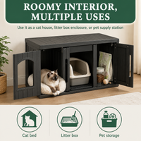 MINDYES Hidden Multifunctional Cat Litter Box Enclosure Furniture with Divider for Living Room Bedroom Hallway, Black