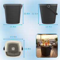 MINDYES Resin Ice Bucket with Lid, Outdoor Beverage Cooler with Side Table for Pool Patio Garden, Black