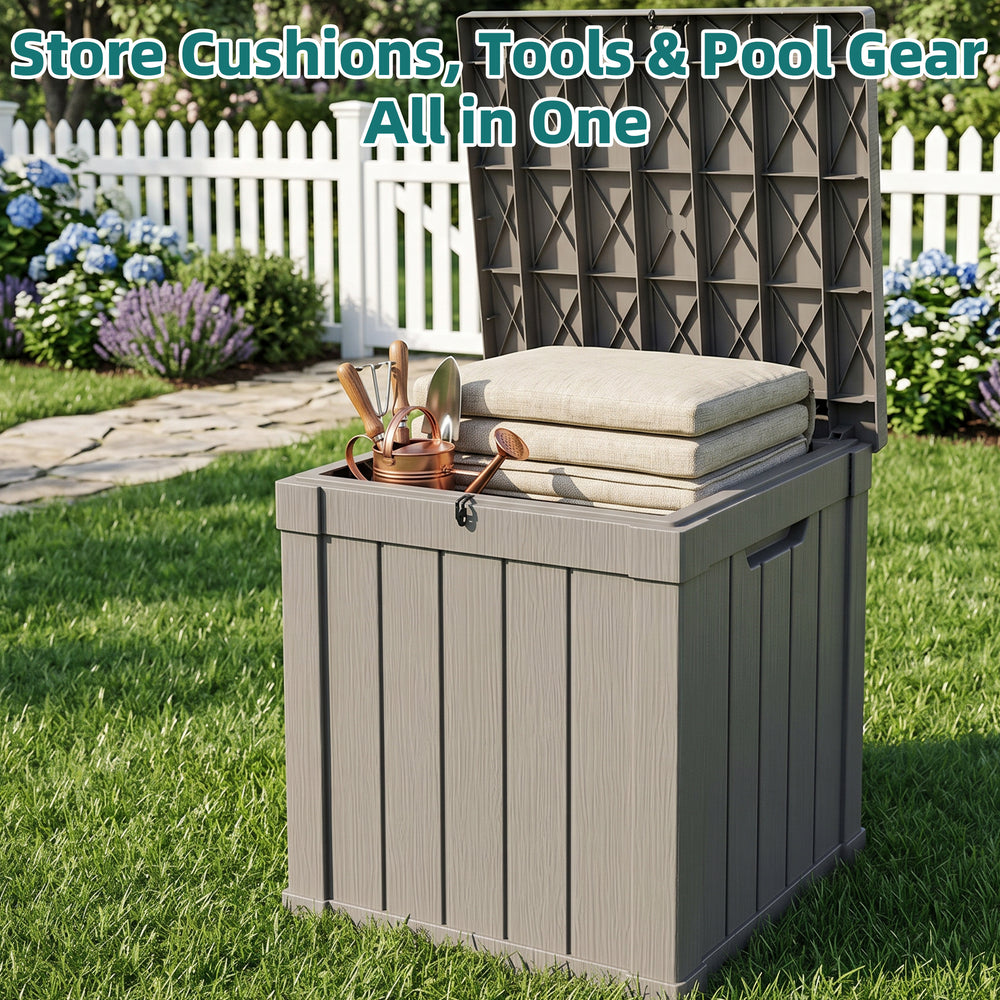 MINDYES 60 Gallon Outdoor Deck Box, Storage Box for Patio Cushions, Pool Floats & Garden Tools for Backyard, Beige
