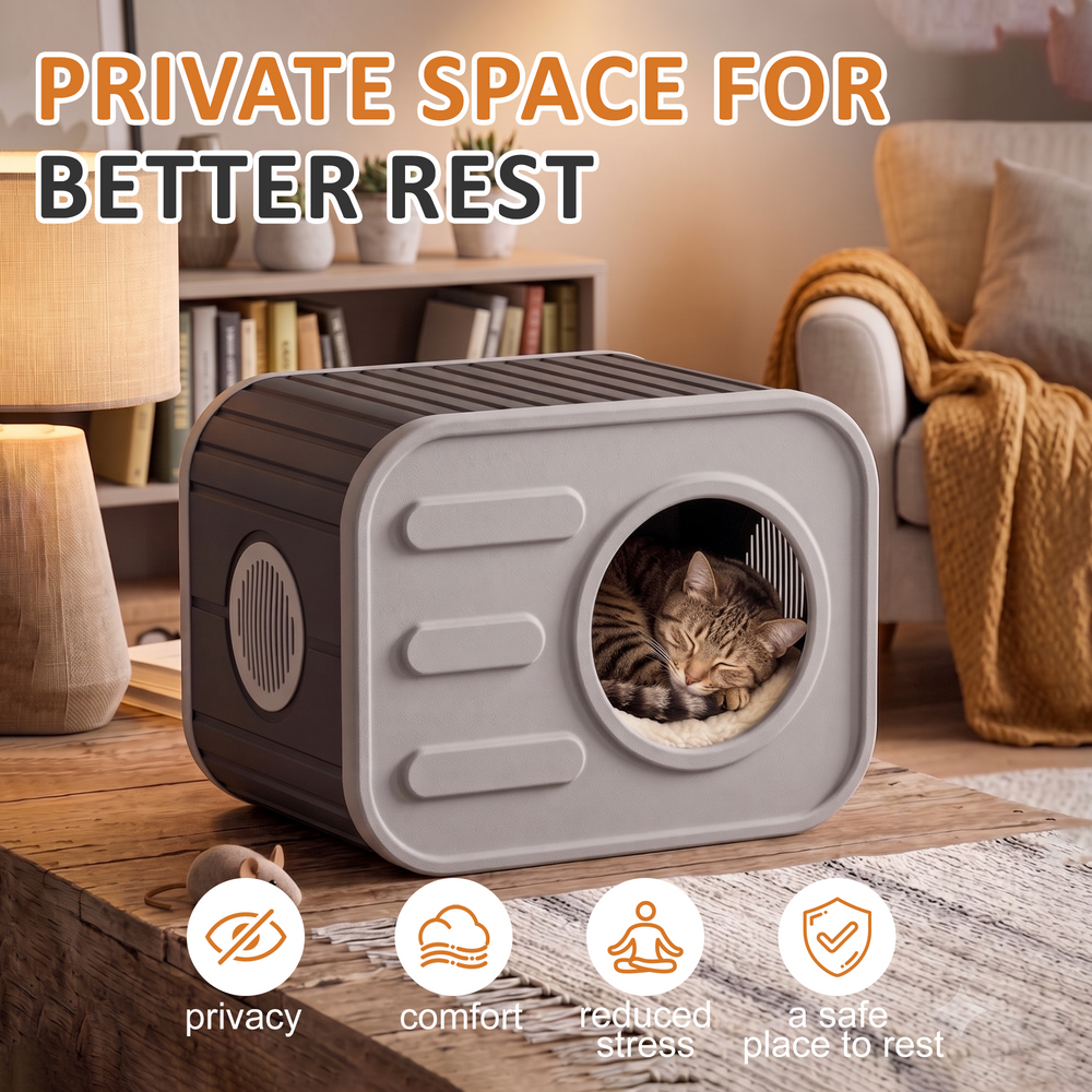 MINDYES  Indoor Cat Bed, Camera-Shaped Cat House Weatherproof Feral Pet Shelter for Cats Kittens & Puppies, Gray