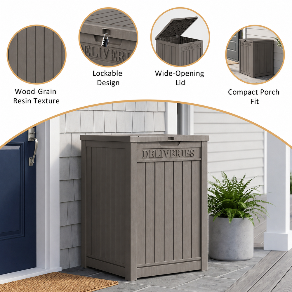 MINDYES Package Delivery Box, 55 Gallon Resin Mailbox With Lockable, Outdoor Drop Boxes for Front Entryway, Beige