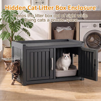 MINDYES Hidden Cat Litter Box Enclosure Furniture for Living Room Hallway, Black