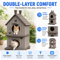 MINDYES Double-Layer Cat House for Home, Cat Shelter with entilation Windows for Indoor & Outdoor,  Light Brown