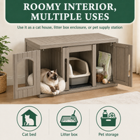 MINDYES Multifunctional Cat Cabinet, Hidden Cat Litter Box Furniture with Divider for Indoor Outdoor, Light Brown