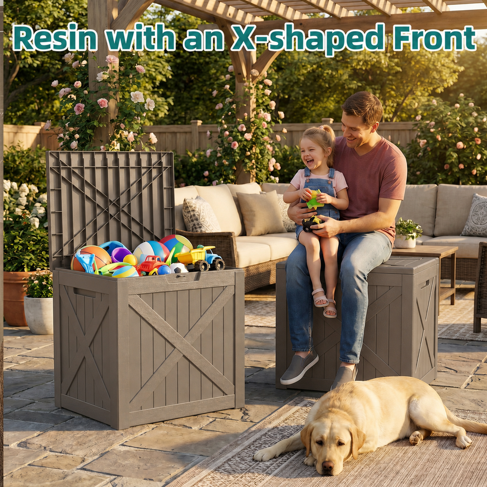 MINDYES 35 Gallon Resin Deck Box, Lockable Outdoor Storage Container, Water Resistant for Patio Cushions, Beige