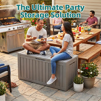 MINDYES 90 Gallon Deck Box, Home Decor Storage for Party Supplies, Outdoor Storage Box for Patio Furniture Cushions & Pool Floats, Beige