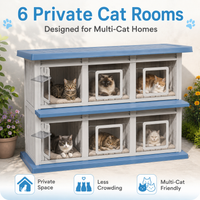 MINDYES Double-Layer Cat Bed, Indoor Outdoor Cat House Pet Shelter with Weatherproof Roof & Thickened Eaves for 6-12 Cats, Blue