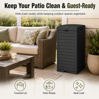 MINDYES 31 Gallon Outdoor Trash Bin with Lid & Drip Tray, Large Hideaway Garbage Can for Porch & Backyard, Black
