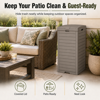 MINDYES Outdoor Trash Bin with Lid & Drip Tray, Hideaway Garbage Can, Light Brown