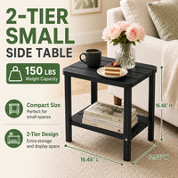 MINDYES Outdoor Side Table 2 Set, Adirondack 2-Tier Small End Table for Pool Patio Garden Backyard