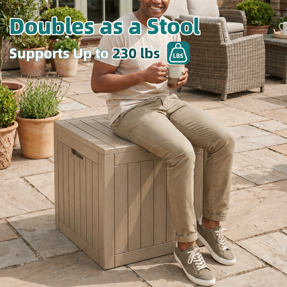 MINDYES 30 Gallon Resin Deck Box, Waterproof UV Resistant Outdoor Storage Box for Patio Garden, Beige