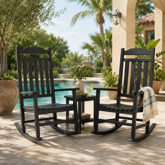 MINDYES Outdoor Rocking Chair, All-Weather Patio Rocker for Balcony Backyard Poolside, Black