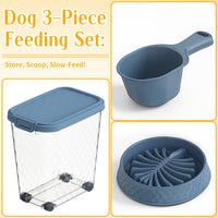 MINDYES 2 Set Dog & Cat Food Storage, 70 Lb Airtight Pet Food Storage Container with 2Pcs Scoop & Slow-Feeder Bowl