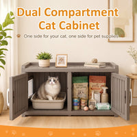 MINDYES Cat Litter Box Furniture, Dual-Door Cat Cabinet for Bedroom Hallway & Courtyard, Light Brown