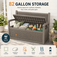 MINDYES Outdoor Storage Bench, 82 Gallon Wicker Deck Box and Organization Storage Combi for Cushions & Garden Tools, Light Brown