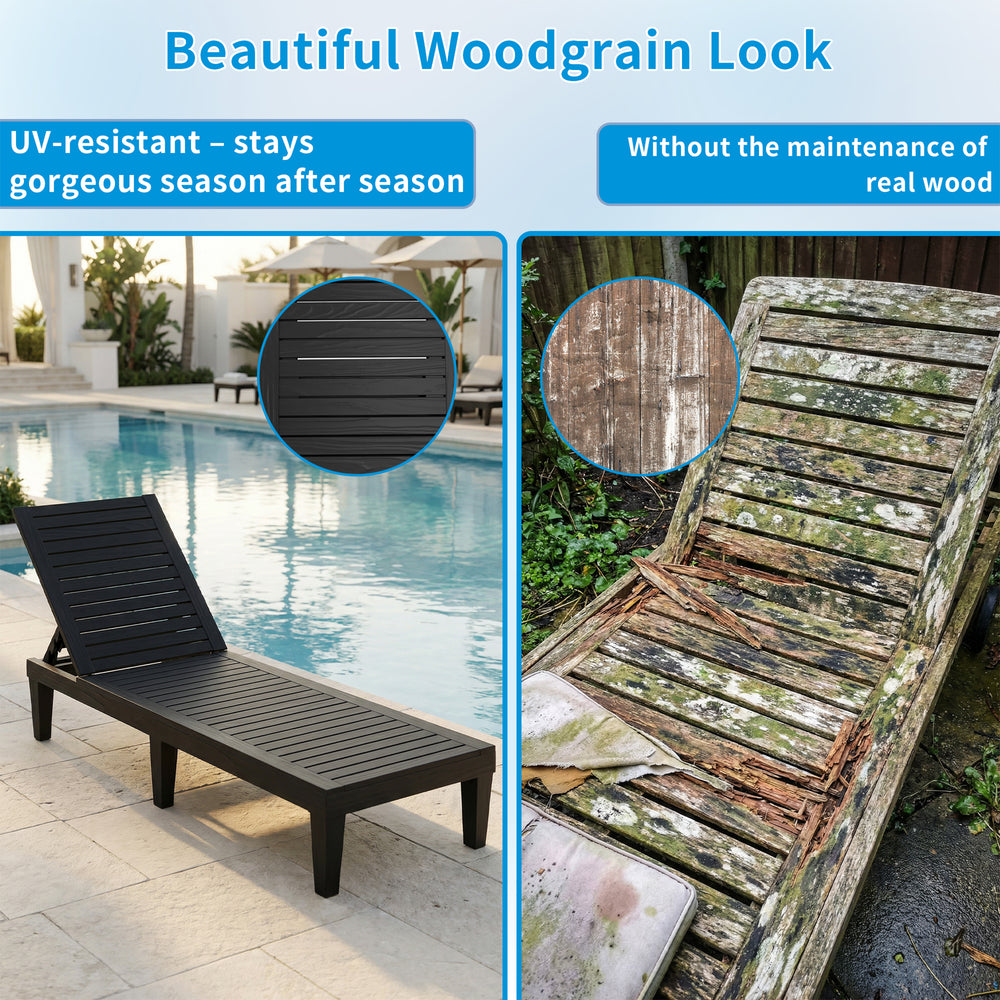 MINDYES Patio Chaise Lounge Chair, Outdoor Lounge Chair 5 Positions Pool Lounger, Black