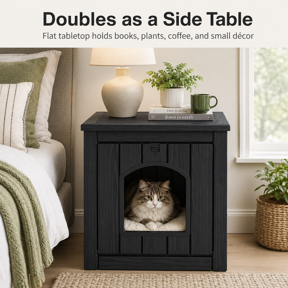 MINDYES 35Gal Cat House, Indoor Outdoor Weatherproof Cat Bed Stoarge Box for Garage & Courtyard, Black