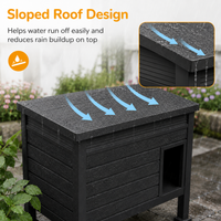 MINDYES Outdoor Cat House with Stent & Weatherproof Roof for Feral Cats & Kittens, Black