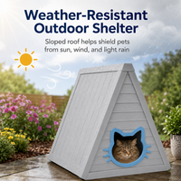 MINDYES Cat House, Indoor Outdoor Pet Shelter with Weatherproof Roof & Cat-shaped Door for All Small Pets, Gray