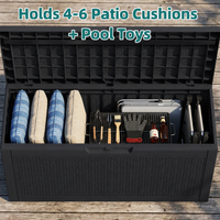 MINDYES 70 Gallon Wicker Deck Box, Outdoor Storage for Patio Cushions, Pool Toys & Garden Tools, Black