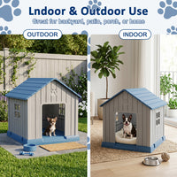 MINDYES Outdoor Dog House with Weatherproof Asphalt Roof & Window, Blue