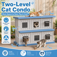 MINDYES Double-Layer Cat Bed, Indoor Outdoor Cat House Pet Shelter with Weatherproof Roof & Thickened Eaves for 6-12 Cats, Blue