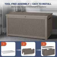 MINDYES 300 Gallon Deck Box, 3-IN-1 Outdoor Wicker Storage Box for Locker, Stool & Table, Beige