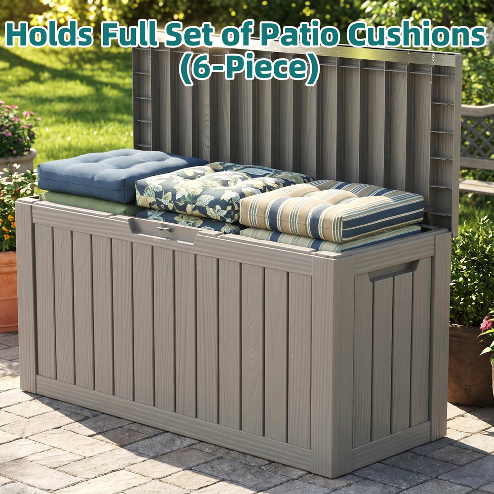 MINDYES 90 Gallon Deck Box, Home Decor Storage for Party Supplies, Outdoor Storage Box for Patio Furniture Cushions & Pool Floats, Beige