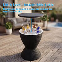 MINDYES 8 Gallon Ice Bucket 4-IN-1 Outdoor Patio Furniture, Cool Bar Table Cocktail Side Table, Black