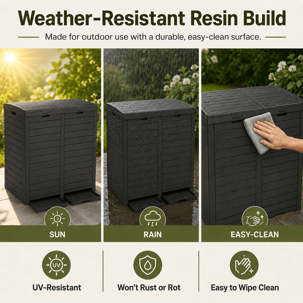 MINDYES 62 Gallon Outdoor Trash Can with Lid,  Hideaway Garbage Can for Patio Porch & Backyard, Black